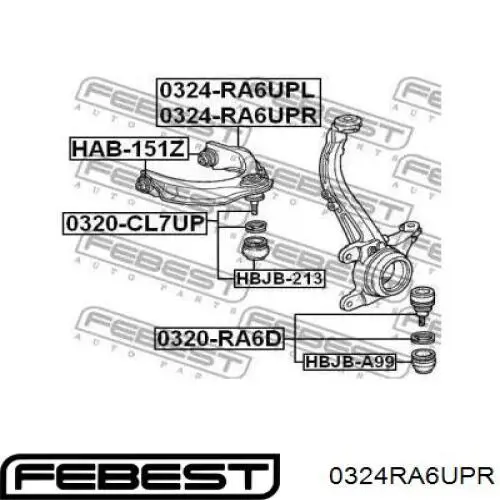 0324RA6UPR Febest barra oscilante, suspensión de ruedas delantera, superior derecha