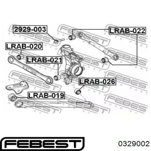 Perno interior del brazo de caída trasero Febest 0329002