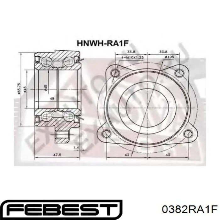 0382-RA1F Febest cojinete de rueda delantero