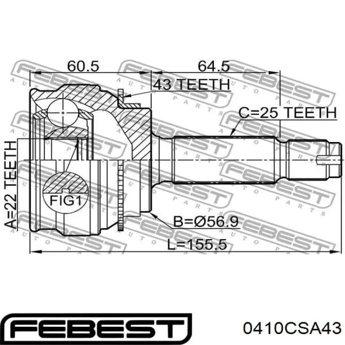 0410CSA43 Febest junta homocinética exterior delantera