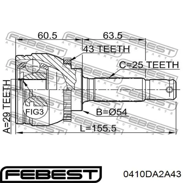 0410DA2A43 Febest junta homocinética exterior delantera