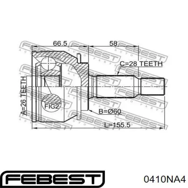 0410-NA4 Febest junta homocinética exterior delantera