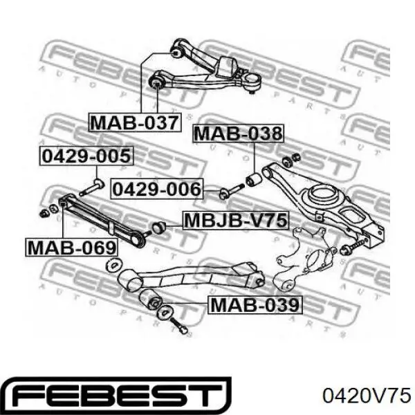 0420V75 Febest rótula,suspensión de eje trasero, superior