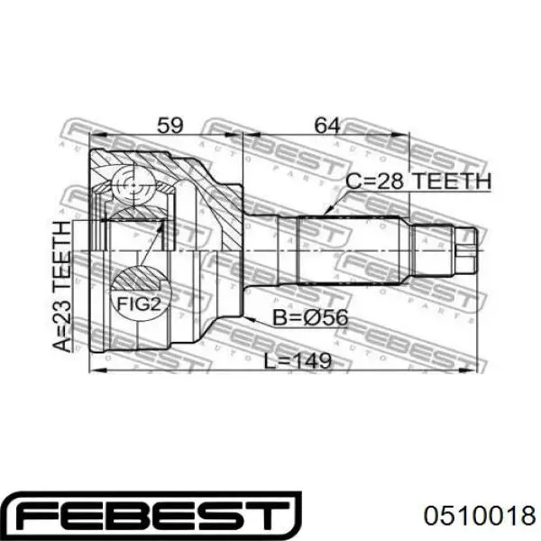 0510018 Febest junta homocinética exterior delantera