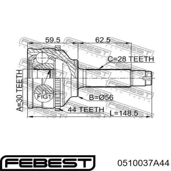 0510-037A44 Febest junta homocinética exterior delantera