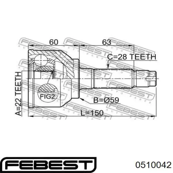 0510042 Febest junta homocinética exterior delantera