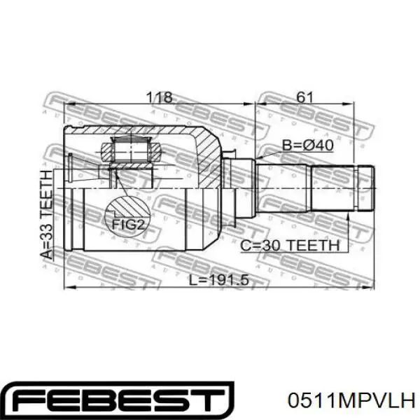 0511-MPVLH Febest junta homocinética interior delantera izquierda