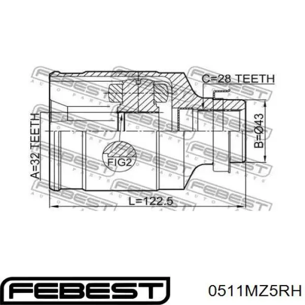 0511-MZ5RH Febest junta homocinética interior delantera derecha