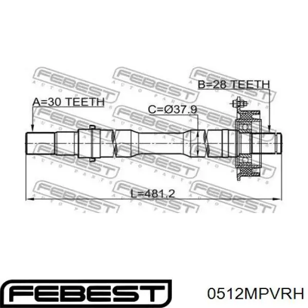 0512-MPVRH Febest árbol de transmisión delantero derecho