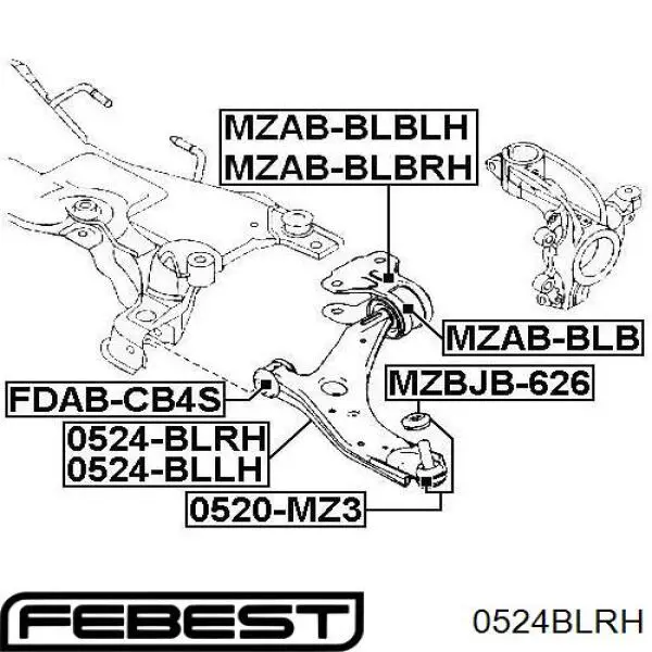 0524BLRH Febest barra oscilante, suspensión de ruedas delantera, inferior derecha