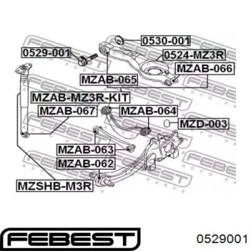 Perno de fijación interior del brazo oscilante inferior trasero 0529001 Febest