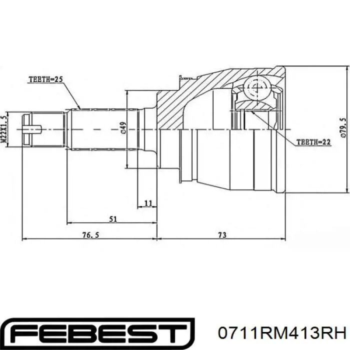 Juego de articulación, árbol de transmisión, interior delantera Febest 0711RM413RH