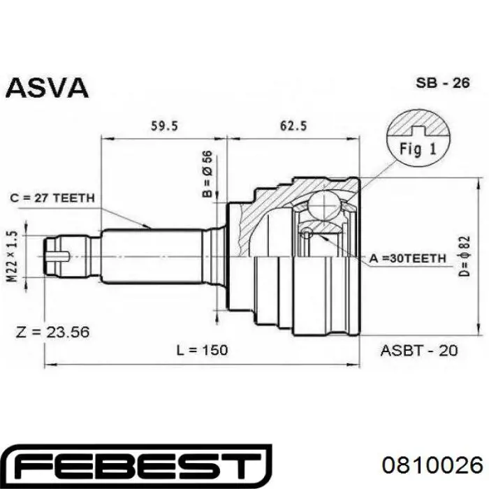 Junta homocinética exterior delantera Febest 0810026