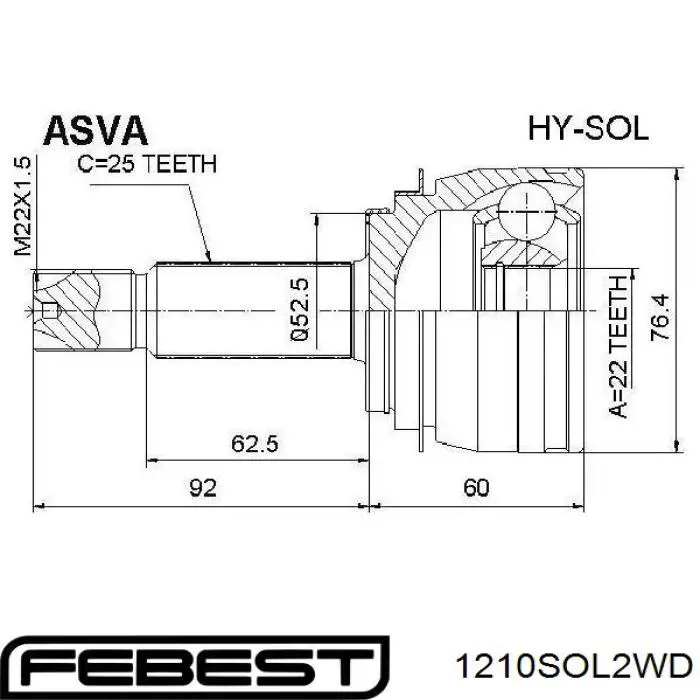 1210SOL2WD Febest junta homocinética exterior delantera