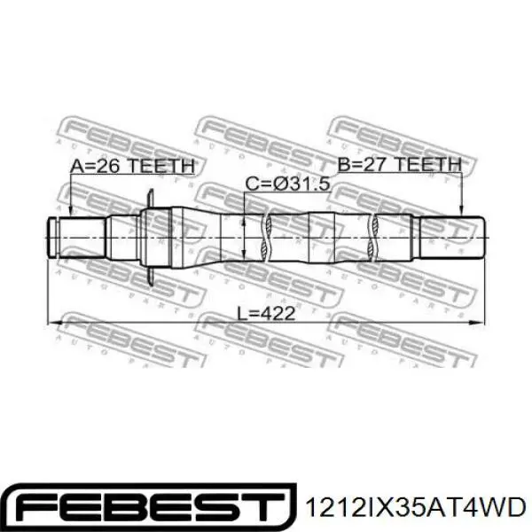 Comprar 1212IX35AT4WD Febest Eje intermedio de transmisión