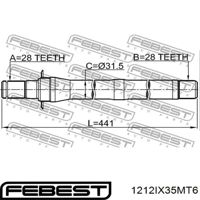 1212-IX35MT6 Febest semieje de transmisión intermedio