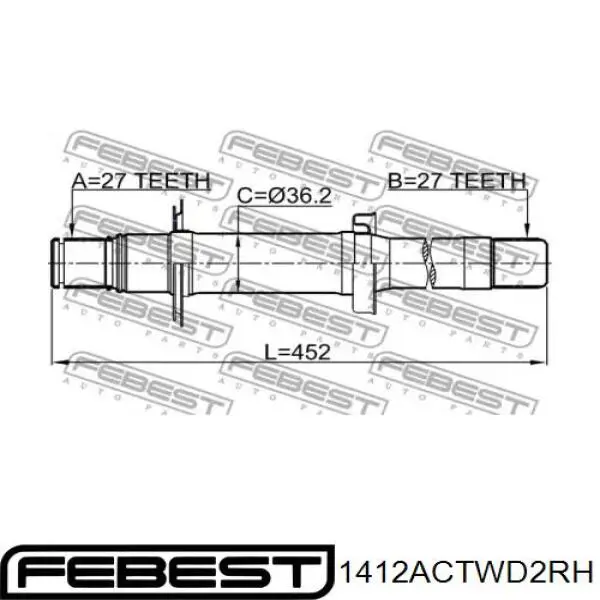 1412-ACTWD2RH Febest árbol de transmisión delantero derecho