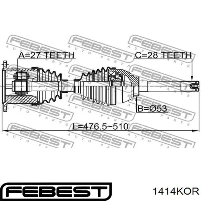 1414-KOR Febest árbol de transmisión delantero