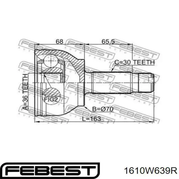 1610-W639R Febest junta homocinética exterior trasera