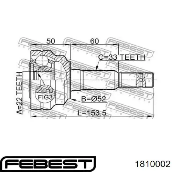 1810002 Febest junta homocinética exterior delantera