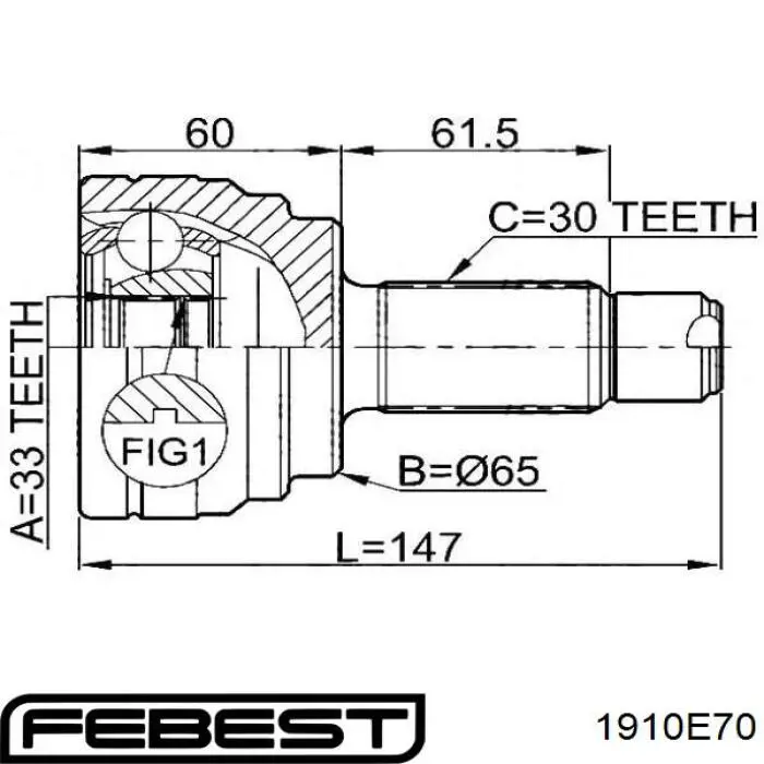 1910-E70 Febest junta homocinética exterior delantera