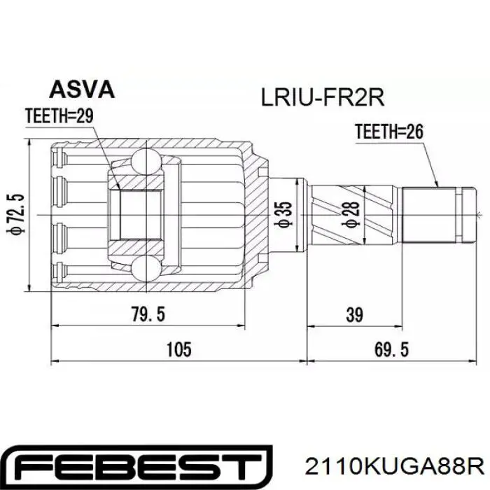 Comprar 2110KUGA88R Febest Junta homocinética exterior trasera