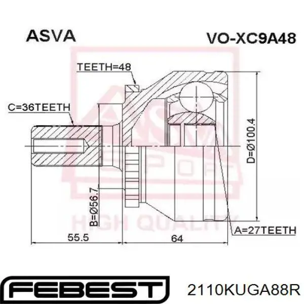 Junta homocinética exterior trasera Febest 2110KUGA88R