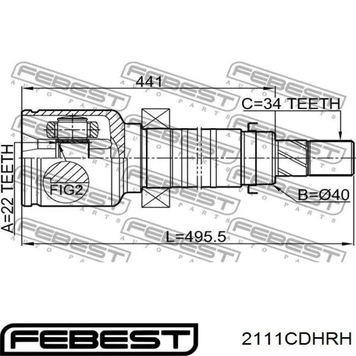 2111CDHRH Febest junta homocinética interior delantera derecha