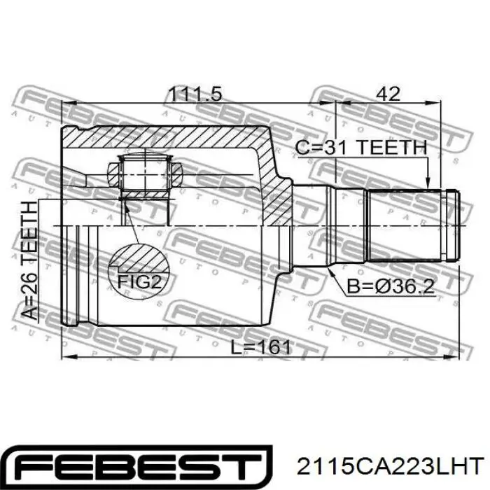 2115-CA223LHT Febest fuelle, árbol de transmisión delantero interior