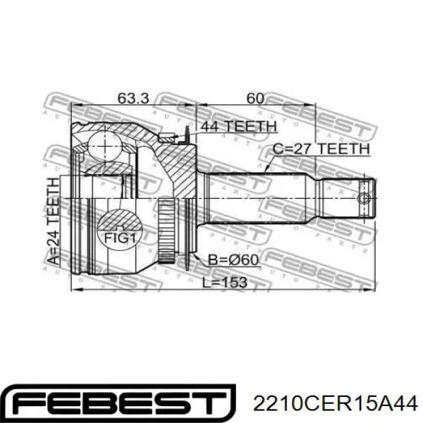 Comprar 2210CER15A44 Febest Junta homocinética exterior delantera izquierda