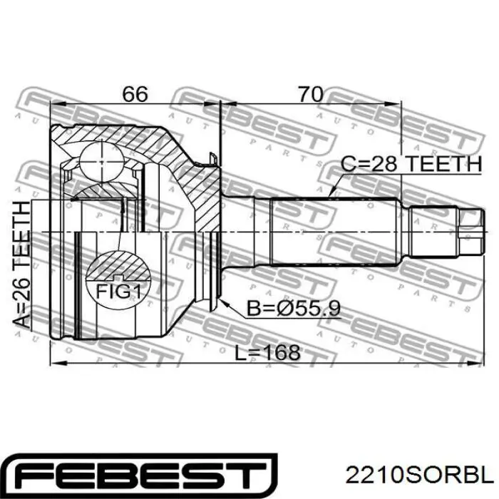 2210-SORBL Febest árbol de transmisión delantero derecho