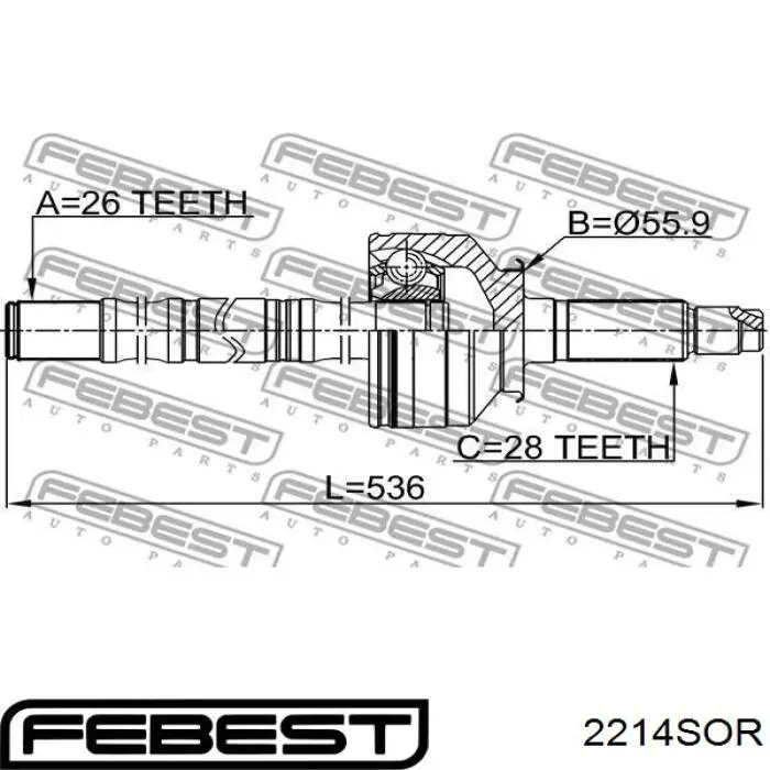 2214-SOR Febest junta homocinética exterior delantera