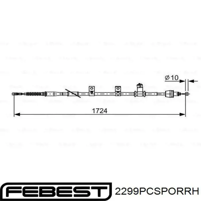 2299-PCSPORRH Febest cable de freno de mano trasero derecho