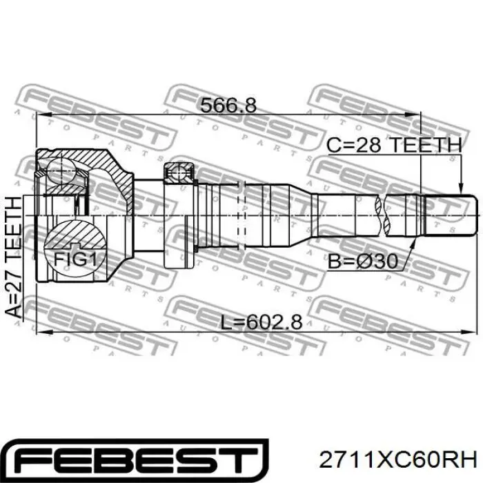 2711XC60RH Febest junta homocinética interior delantera derecha