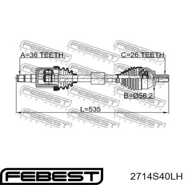 2714S40LH Febest árbol de transmisión delantero izquierdo