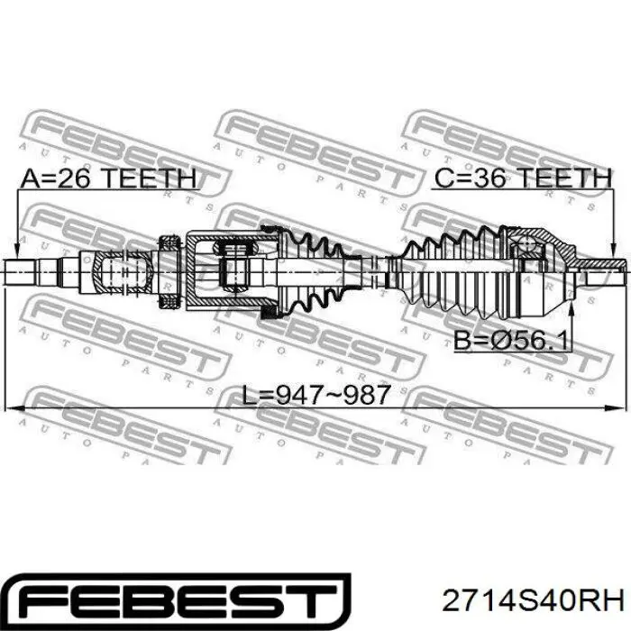 Semieje delantero derecho Febest 2714S40RH precio, desde 120,40 EUR