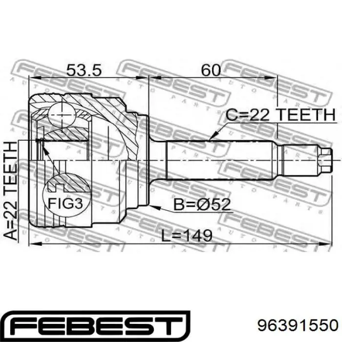 Junta homocinética exterior delantera Chevrolet Aveo 2 T250, T255