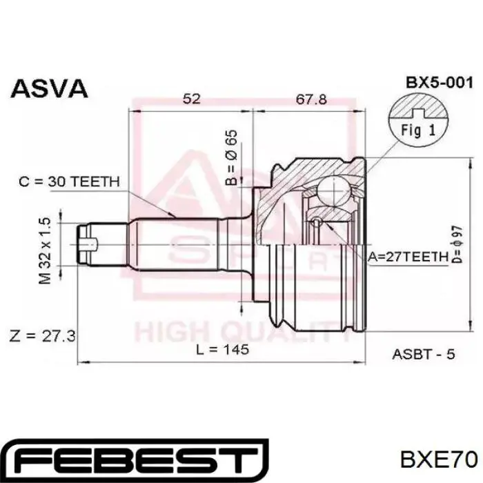 BXE70 Febest junta homocinética exterior delantera