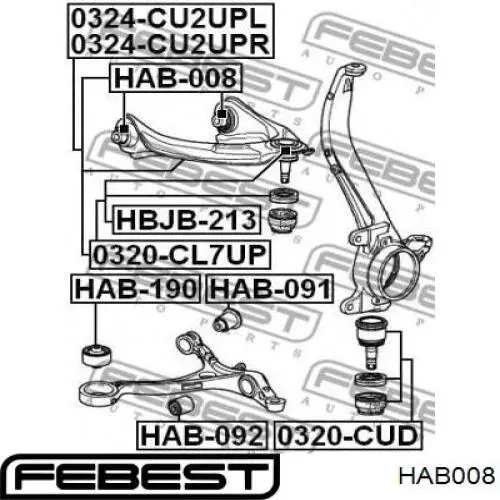 Comprar HAB008 Febest Buje del brazo de suspensión delantero superior