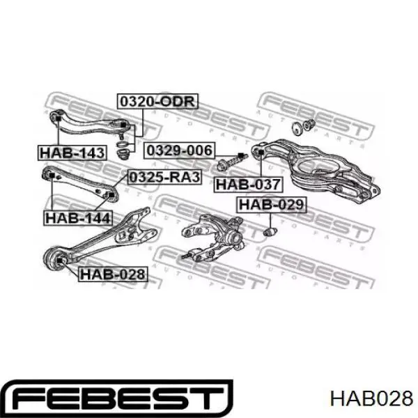 Buje delantero del brazo longitudinal trasero Febest HAB028
