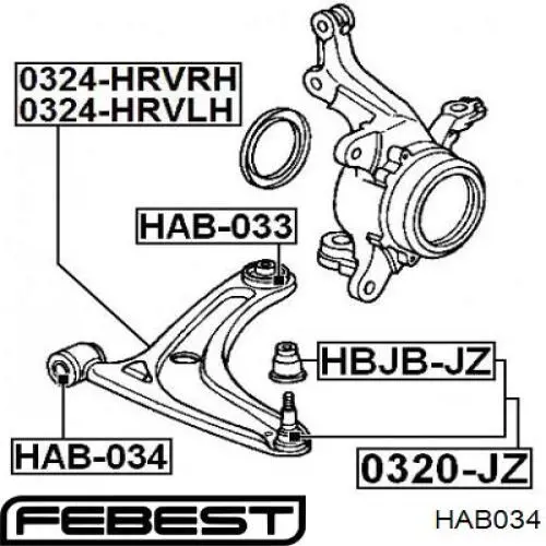 HAB-034 Febest silentblock de suspensión delantero inferior