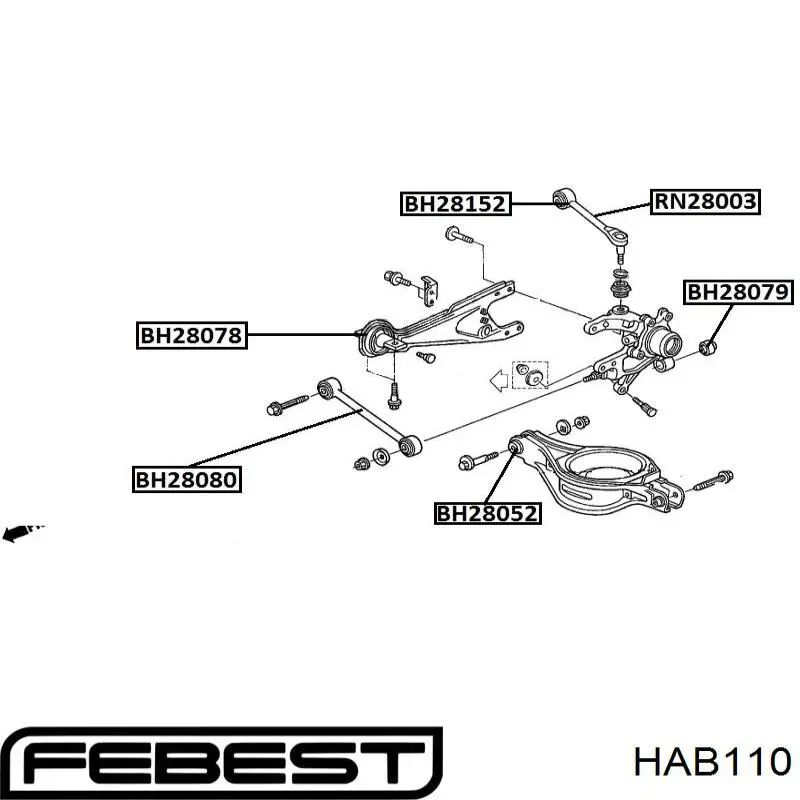Comprar HAB110 Febest Buje delantero del brazo longitudinal trasero