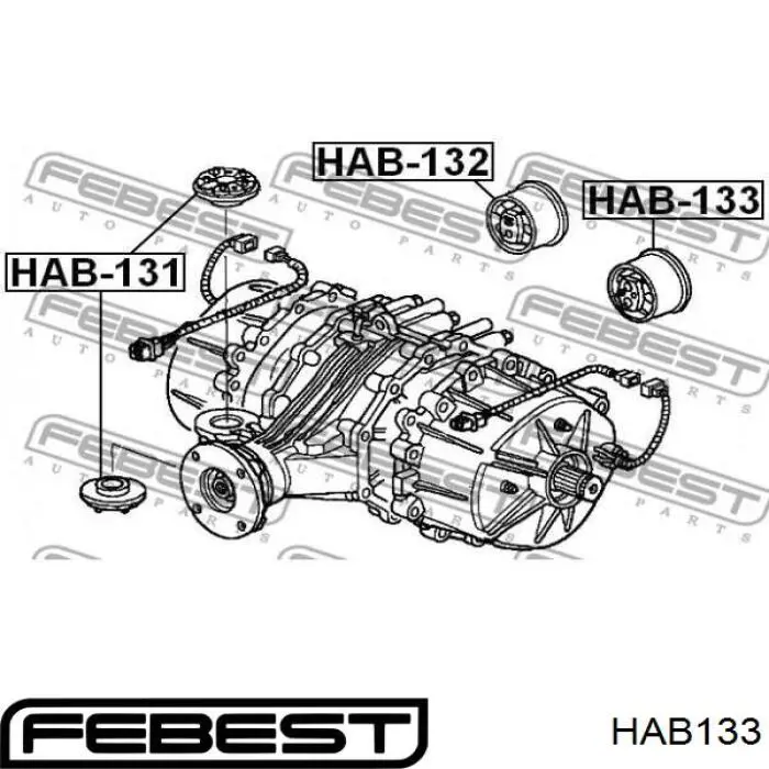 HAB133 Febest silentblock, soporte de diferencial, eje trasero, trasero izquierdo