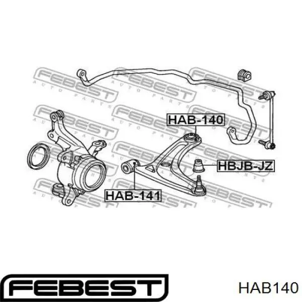 HAB140 Febest silentblock de suspensión delantero inferior