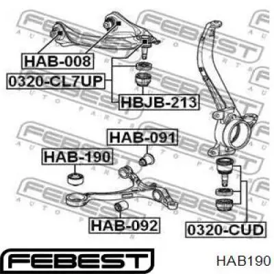HAB190 Febest silentblock de suspensión delantero inferior