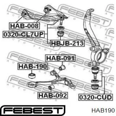 HAB-190 Febest silentblock de suspensión delantero inferior