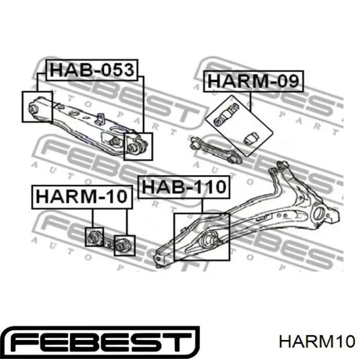 HARM-10 Febest silentblock de brazo suspensión trasero transversal