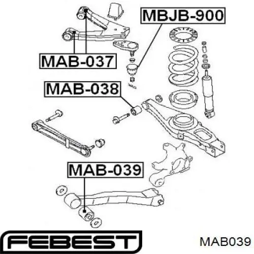 MAB039 Febest Buje del brazo longitudinal inferior trasero
