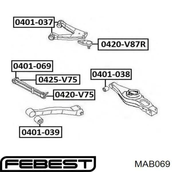 Buje interior del brazo transversal trasero MAB069 Febest