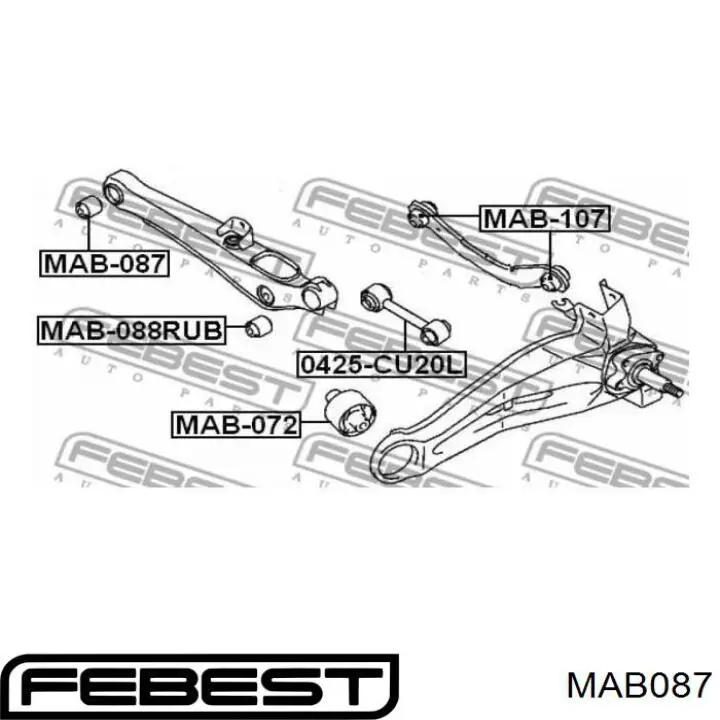 MAB-087 Febest suspensión, barra transversal trasera, interior